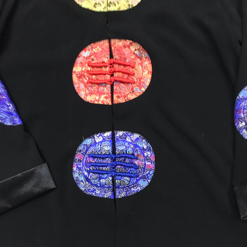 Vintage Women’s Large 100% Silk Black Brocade Trim Jacket Knot Closures - Picture 4 of 10
